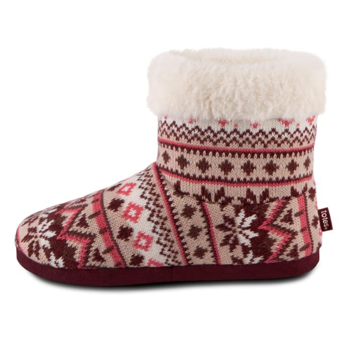 totes toasties® Ladies Fair Isle Knit Boot Slippers With Faux Fur Cuff Fairisle Extra Image 4
